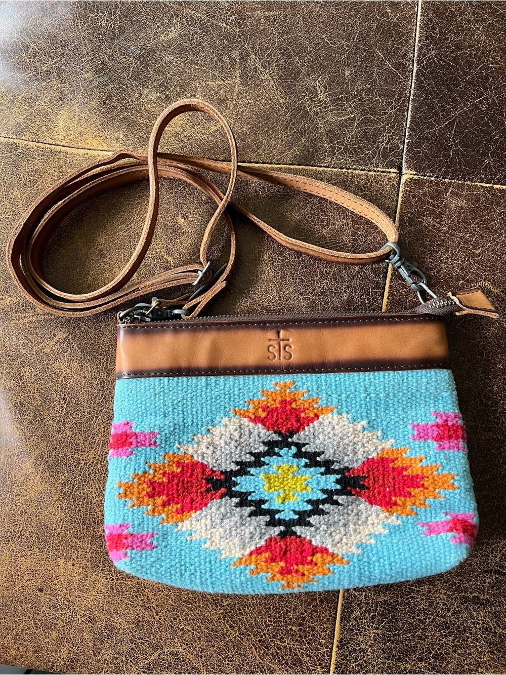 STS Ranchwear Saltillo Mini Crossbody Turquoise Serape Leather Western Bag